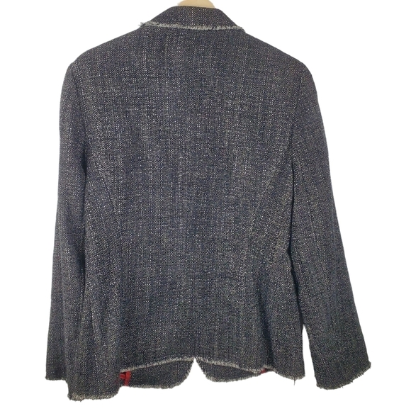 Marc Aurel Black Tweed Blazer Raw Hem Flap patch pocket Office Hidden Snap wool‎ - Picture 2 of 12